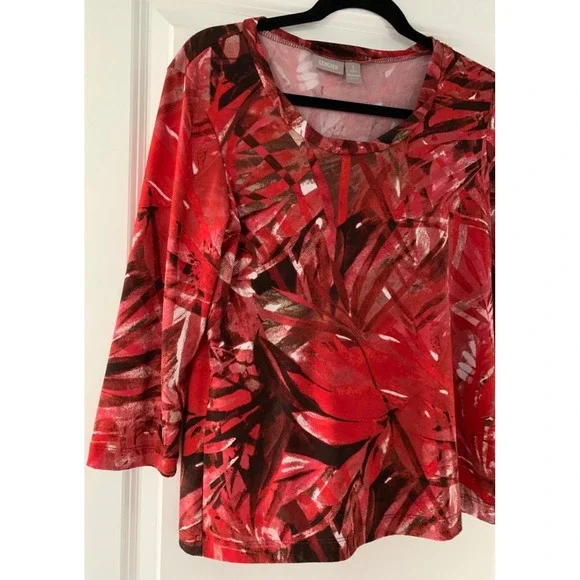 Chico's Blouse Women's Size 1X Floral Colorful Red Fun Colorful 0050 - Picture 3 of 6